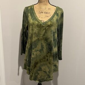 Elizabeth Olive Green Tie-Dye V-Neck Women's Top